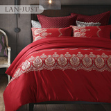 正品 美式长绒棉刺绣四件套 欧式床单全棉床上用品1.8/2.0m床双人