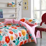 新款100%纯棉全棉彩色花学生宿舍儿童单人床单被罩三件套床上用品