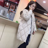 韩国代购2015冬季新款羽绒服女中长款菱形格加厚羽绒棉衣棉袄