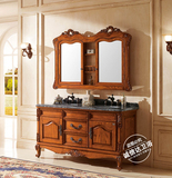 美式 仿古浴室柜红橡木实木落地欧式卫浴柜镜柜1.5米洗漱台特价30
