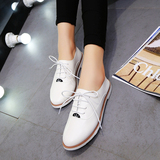 2016春季韩版小白鞋平底系带单鞋平跟圆头小皮鞋休闲鞋学生鞋女鞋