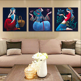 现代卧室蜡染少数民族中国风装饰无框壁画 客厅沙发背景墙三联画