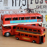 复古英伦巴士模型铁皮汽车工艺品桌面摆件美式儿童房间装饰品创意