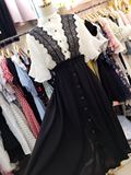 2016夏装新款韩国版名媛喇叭袖蕾丝拼接雪纺假两件衬衫连衣裙长裙