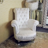 美式乡村老虎椅单人地中海布艺沙发欧式客厅多功能高背皮艺老虎椅