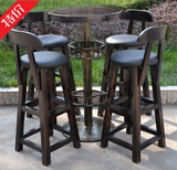 厂家直销 酒吧桌椅组合 实木咖啡桌椅套件 碳化复古吧台椅高脚凳