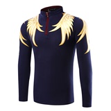 2015新款外贸衣服立领翅膀印花男士长袖POLO衫T恤