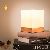 子兰灯饰日式台灯实木质方形卧室床头灯创意小台灯具北欧玻璃台灯