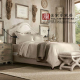 出口法式布艺床欧式实木家具美式床亚麻软包床 新古典造型道具