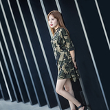 2016韩版新款夏装宽松个性百搭迷彩圆领中袖时尚大码中长款t恤女