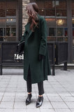 2016欧美秋冬新款OL时尚中长款羊绒大衣腰带款墨绿色女呢子外套4