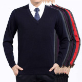 春季中年男士长袖30-40-50岁中老年男装薄款套头宽松羊绒衬衫