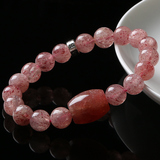 亲宝水晶俄罗斯天然草莓晶手链925银路路通手串蔷薇水晶饰品