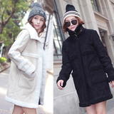 冬季新款2014大翻领羊羔毛外套女韩国中长加厚保暖鹿皮绒大衣棉服