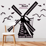 荷兰风车欧式建筑乡村风格沙发背景装饰大型可定制自粘墙贴纸贴画