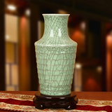 景德镇陶瓷器 仿古绿开片哥官窑裂纹釉螺旋花瓶 中式古典家居装饰