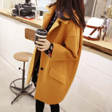 2015冬装新款女装毛呢外套女韩版女装纯色中长款大码修身毛呢大衣