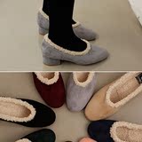 韩国东大门代购女装正品2015冬装新款韩版麂皮加绒方跟低帮鞋女鞋