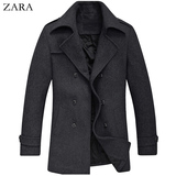 ZARA羊毛大衣男中长款修身商务休闲加厚双排扣中青年毛呢外套男装