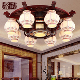 新中式吸顶灯复古陶瓷灯 实木雕花LED圆形大气客厅卧室餐厅书房灯
