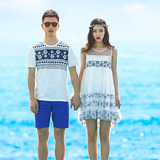 情愫海边度假蜜月沙滩情侣装夏装女裙2016新款短袖t恤夏季连衣裙