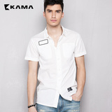 卡玛KAMA 夏季新款男装 纯色复古尖领短袖休闲男衬衫 2215806