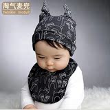 婴儿帽子套装春秋款男女宝宝口水三角巾0-1-2岁韩版纯棉两件套潮