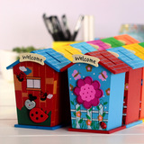 创意小房子存钱罐居家书桌木质工艺品摆件储蓄罐学生礼品柜子装饰