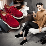 秋季新款韩版女鞋舒适内增高系带深口单鞋子百搭坡跟磨砂皮厚底鞋