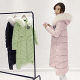 韩版2015冬装新款加厚连帽长袖大毛领直筒羽绒服女中长款过膝外套