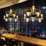 北欧田园植物吊灯创意餐厅客厅漫咖啡酒吧饭馆设计师铁艺led灯具