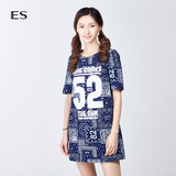 艾格 ES 2016夏季新品S可爱装饰图形短袖连衣裙16032211840