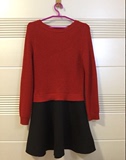 拉夏贝尔正品代购秋冬新款女装红色大码假两件针织连衣裙20005752