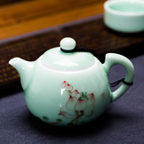龙泉青瓷手绘茶壶 陶瓷紫砂功夫过滤花茶壶煮茶单壶全手工大茶壶