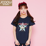 jcoolstory韩国夏季卡通小狗印花宽松学生纯棉短袖T恤女半袖上衣