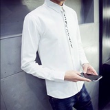 春秋季修身款男士衬衫男长袖薄款纯色韩版衬衣青少年休闲时尚男装
