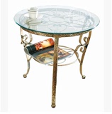 现代中式时尚简约圆形玻璃小茶几 铁艺休闲小圆桌 阳台欧式家具