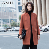 Amii女装旗舰店艾米冬新款通勤立领大码中长款直筒毛呢外套大衣