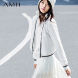 Amii艾米女装旗舰店2015冬装新款拼接短款V领修身休闲棉衣外套