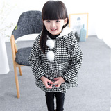 女童2016韩版冬款新品儿童甜美可爱千鸟格呢子外套上衣宝宝呢外套