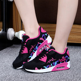 玫红色2015春夏季韩版气垫鞋网面运动鞋女休闲学生跑步鞋黑紫撞色
