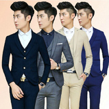 韩国代购新款男士新郎西服礼服套装韩版修身英伦商务休闲西装套装
