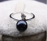 强光正品8-9mm天然大溪地黑珍珠戒指925银可调节大小指环送妈妈