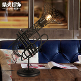 柴火loft复古萨克斯台灯铁艺工业风餐厅咖啡厅灯具创意个性台灯