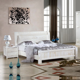 白色实木床双人床榆木床实木床1.5米1.8米婚床储物高箱床简约现代