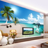 防水3D无缝大型壁画墙布寝室沙发电视背景墙纸海豚海滩地中海壁纸