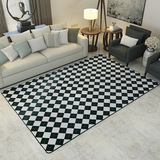 毛毛猫家居欧式美式个性黑白格子地毯客厅茶几卧室长方形床边毯