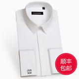 艾梵之家法式衬衫男长袖修身韩版青年薄款英伦休闲夏季丝光棉衬衣