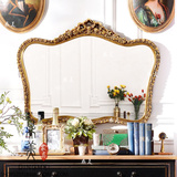 法式古典实木雕花浴室装饰镜 美式乡村墙面化妆镜 挂墙奢华梳妆镜