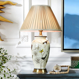 新中式古典花鸟装饰台灯美式复古陶瓷台灯卧室床头灯欧式客厅台灯